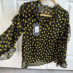 WHO WHAT WEAR TULIP GRAPHIC SHEER BLOUSE